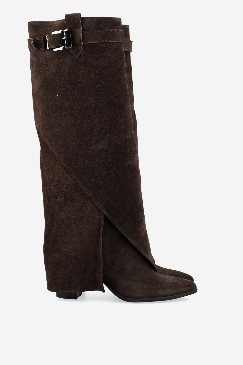 Fold-over suede knee-high boots