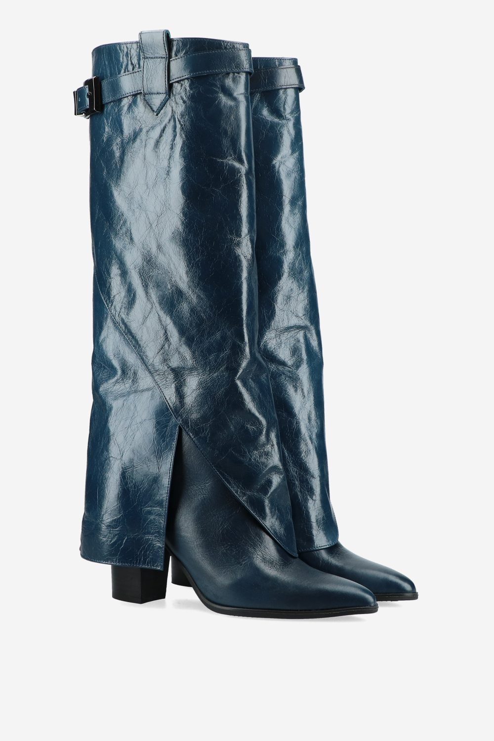 Fold-over leather knee-high boots