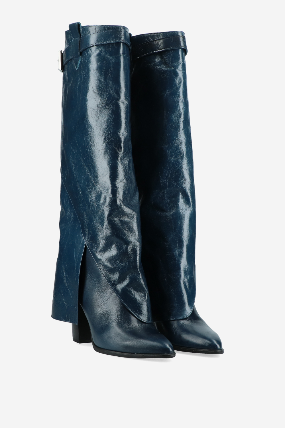 Fold-over leather knee-high boots
