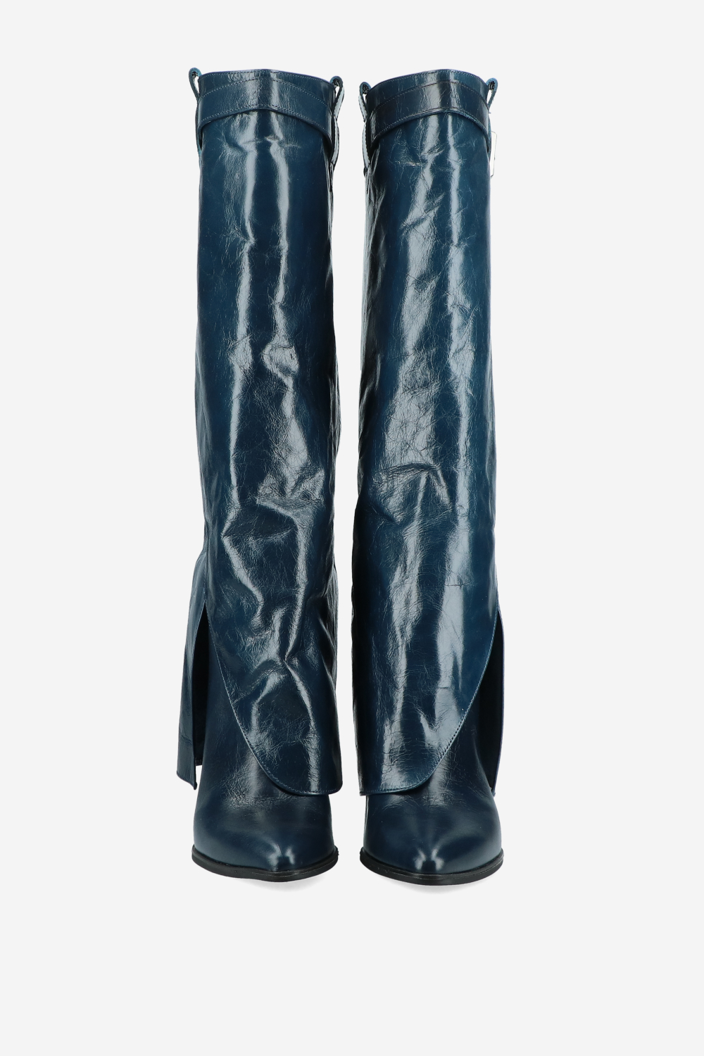 Fold-over leather knee-high boots