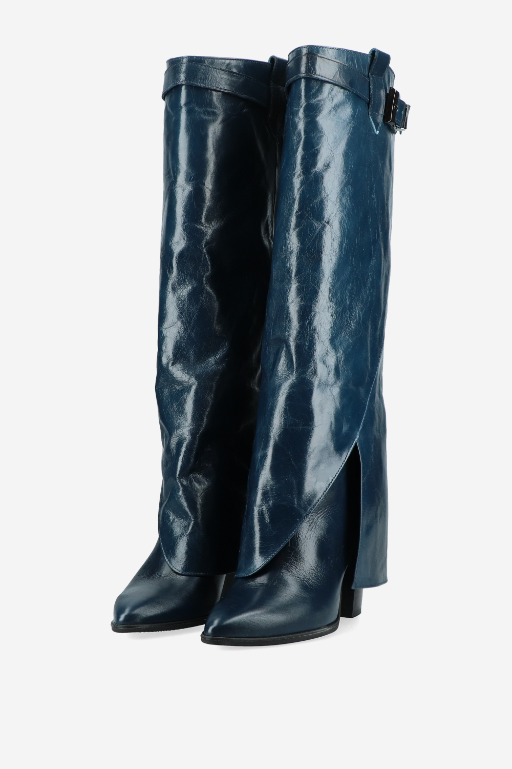 Fold-over leather knee-high boots