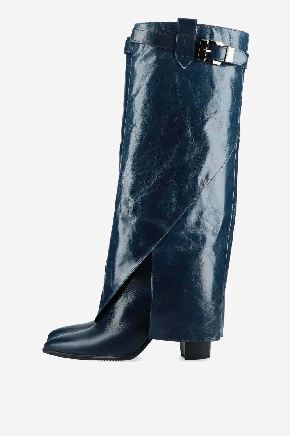 Fold-over leather knee-high boots