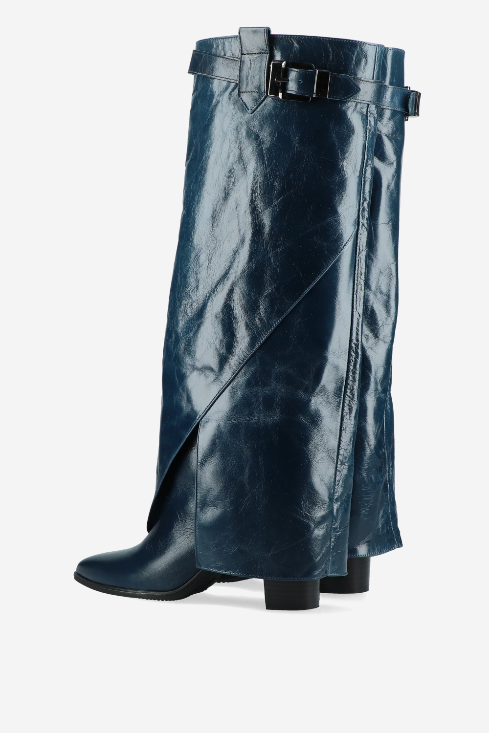 Fold-over leather knee-high boots