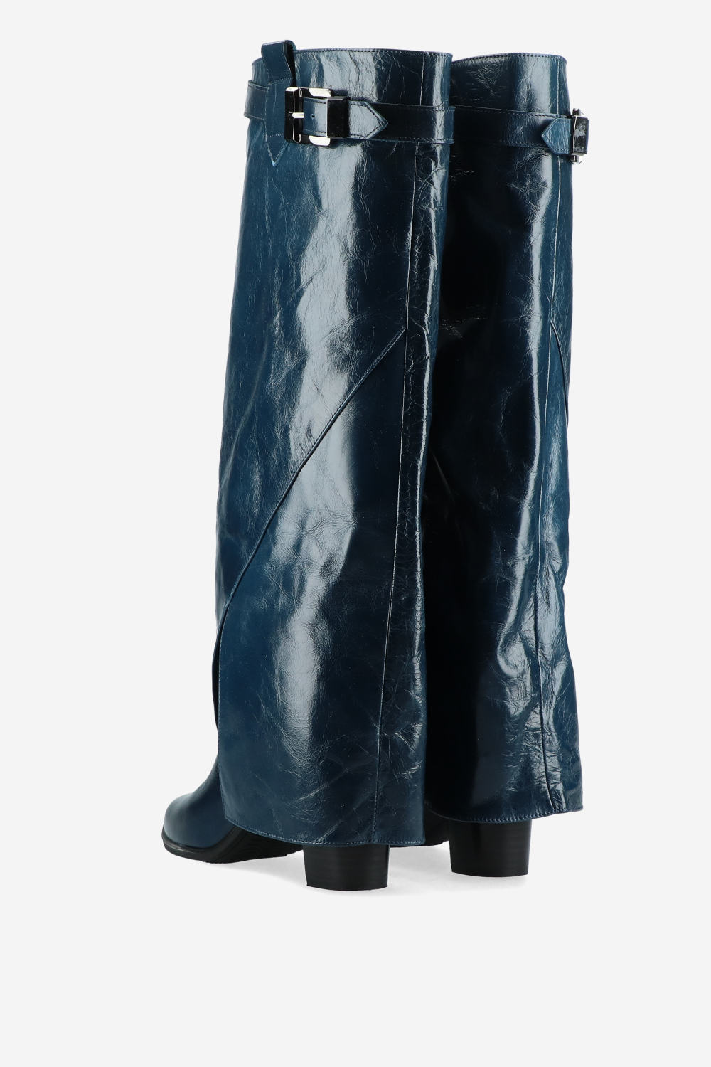 Fold-over leather knee-high boots