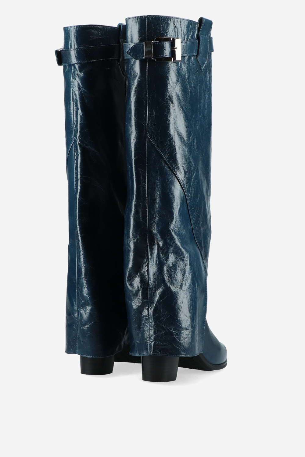 Fold-over leather knee-high boots