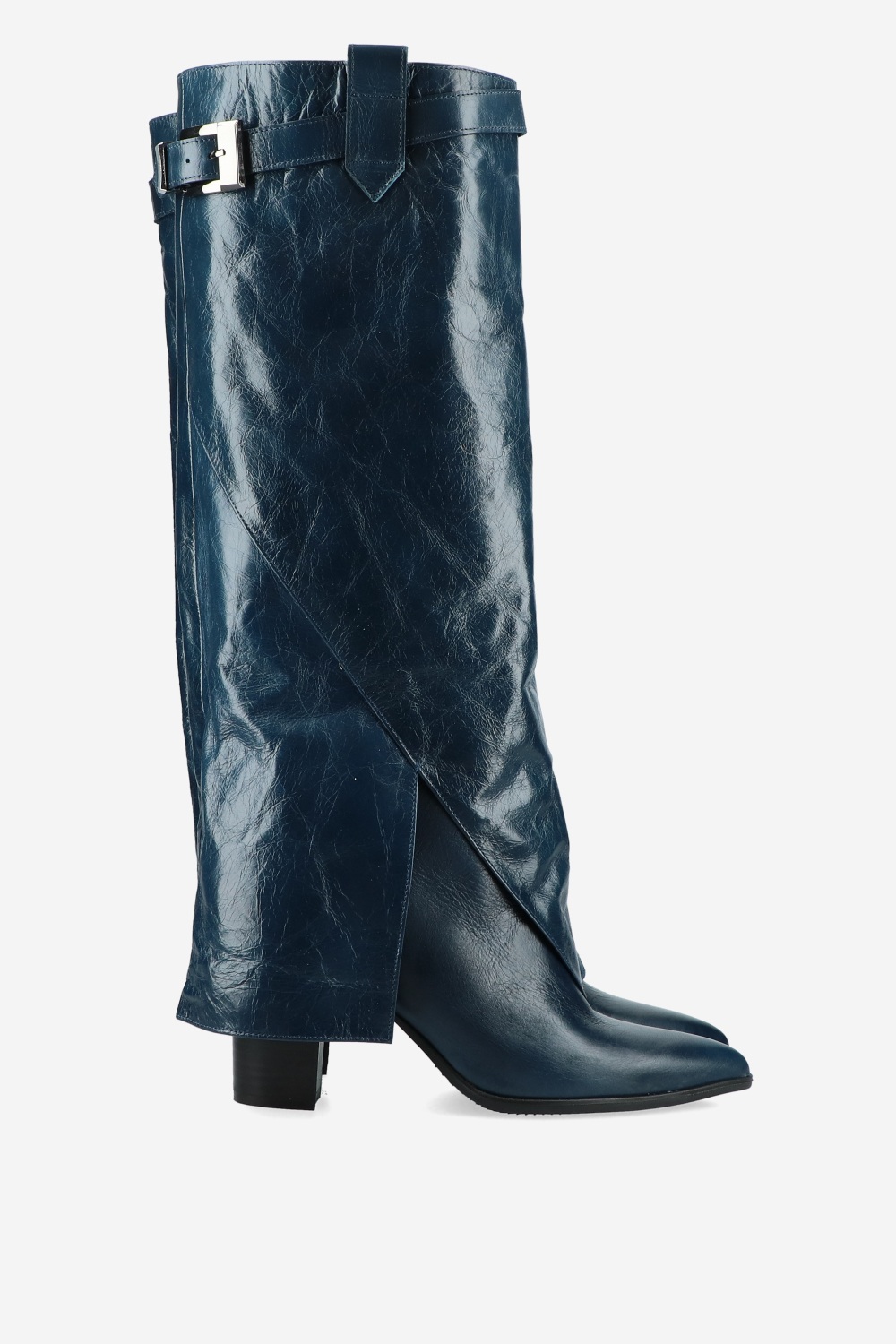 Fold-over leather knee-high boots