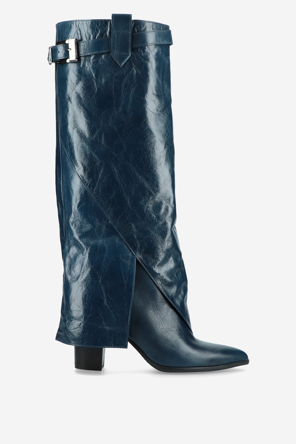 Fold-over leather knee-high boots