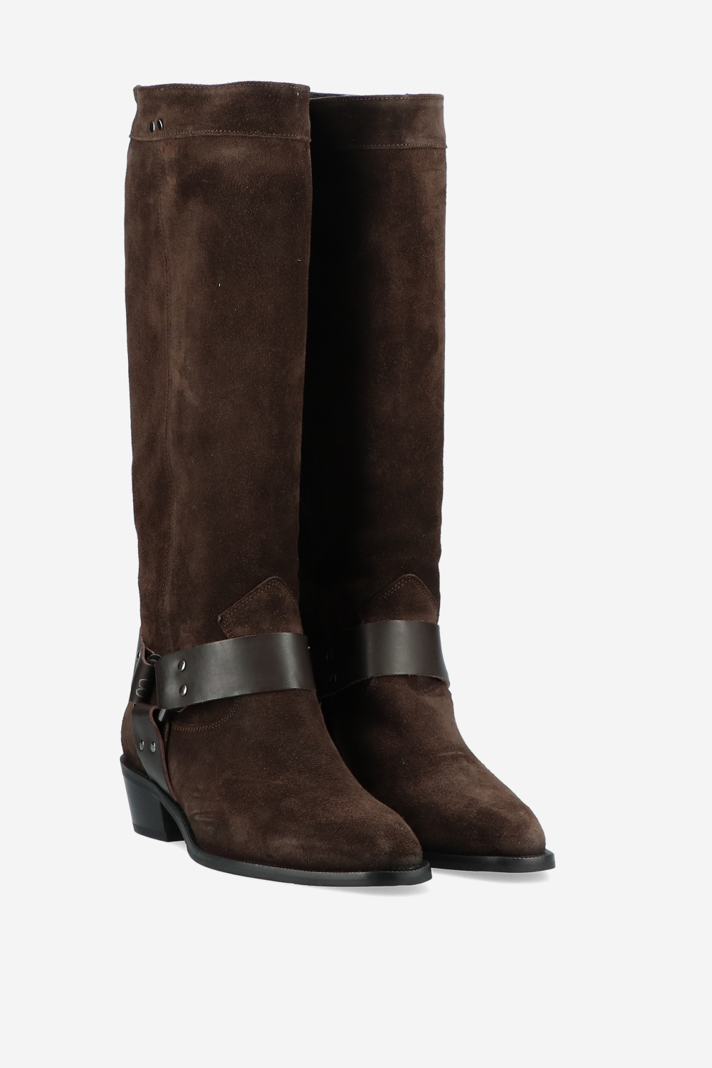 Buckled suede boots