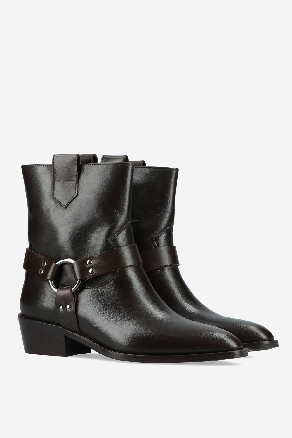 Buckled leather ankle boots