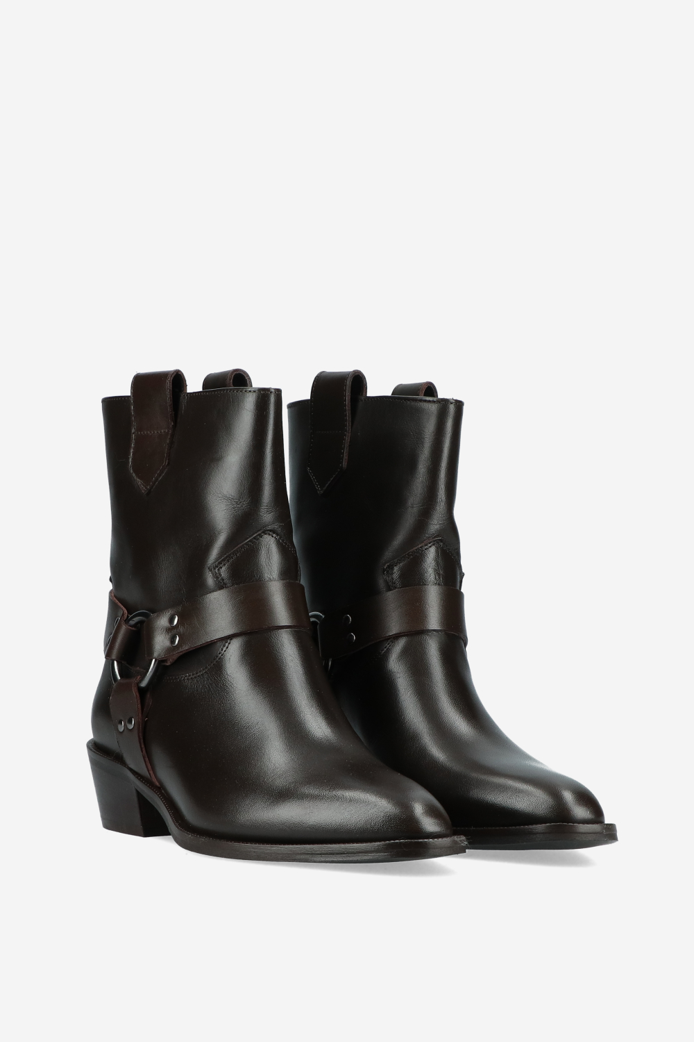 Buckled leather ankle boots