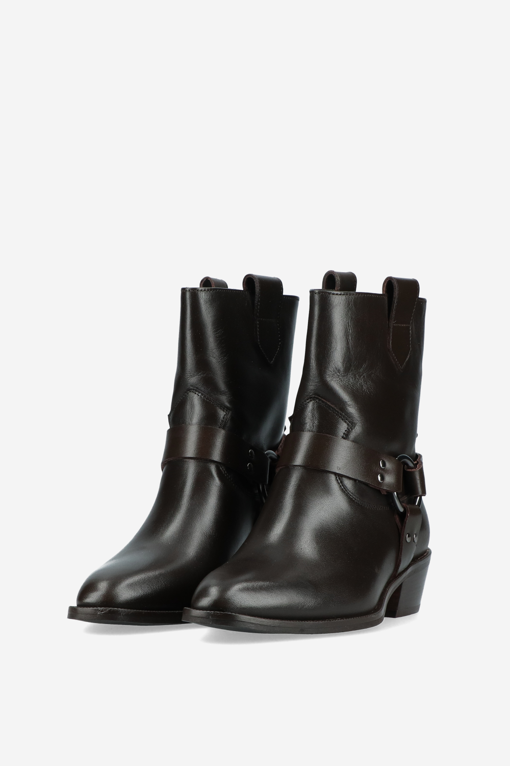 Buckled leather ankle boots