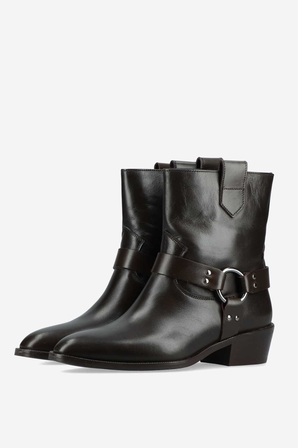 Buckled leather ankle boots