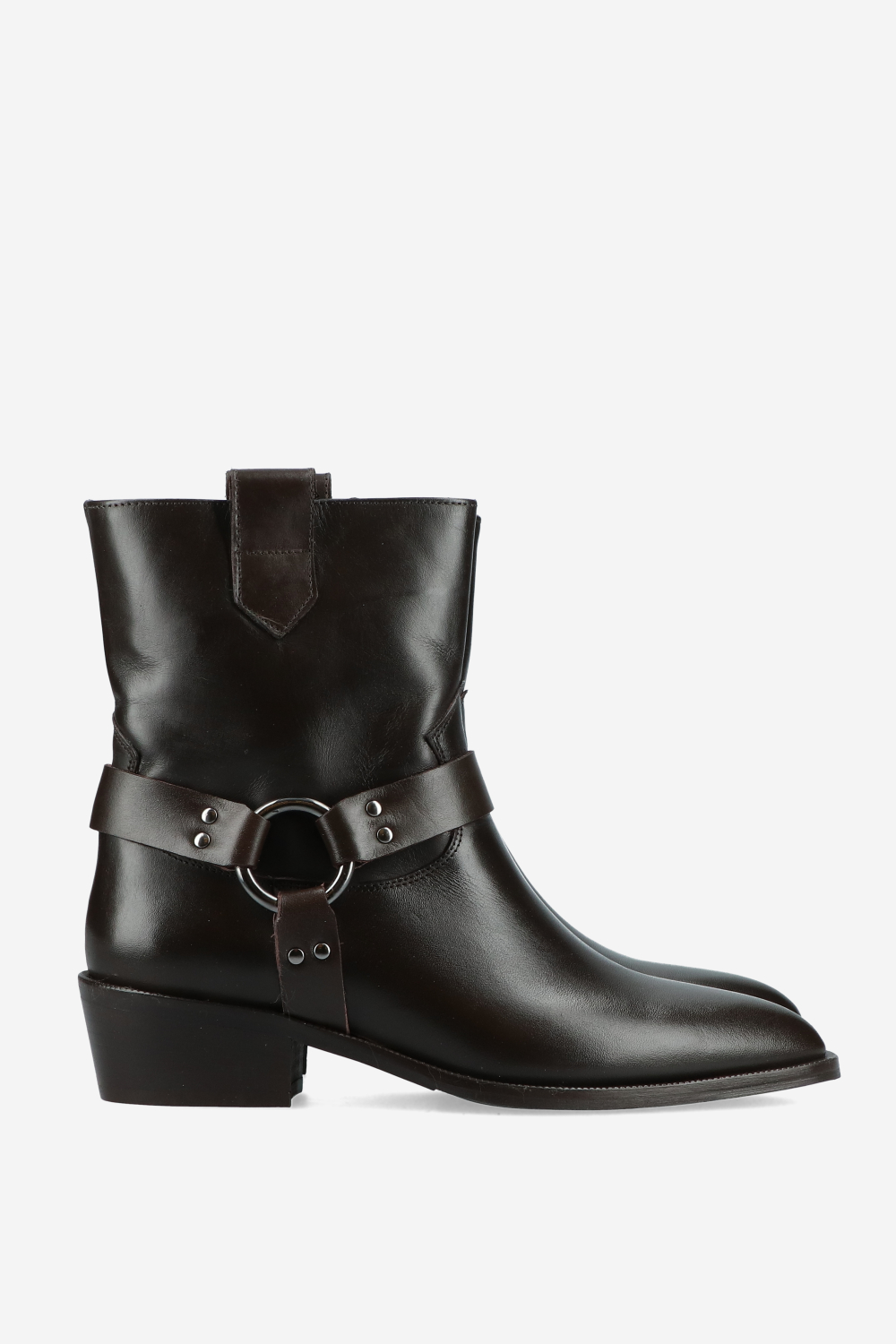 Buckled leather ankle boots
