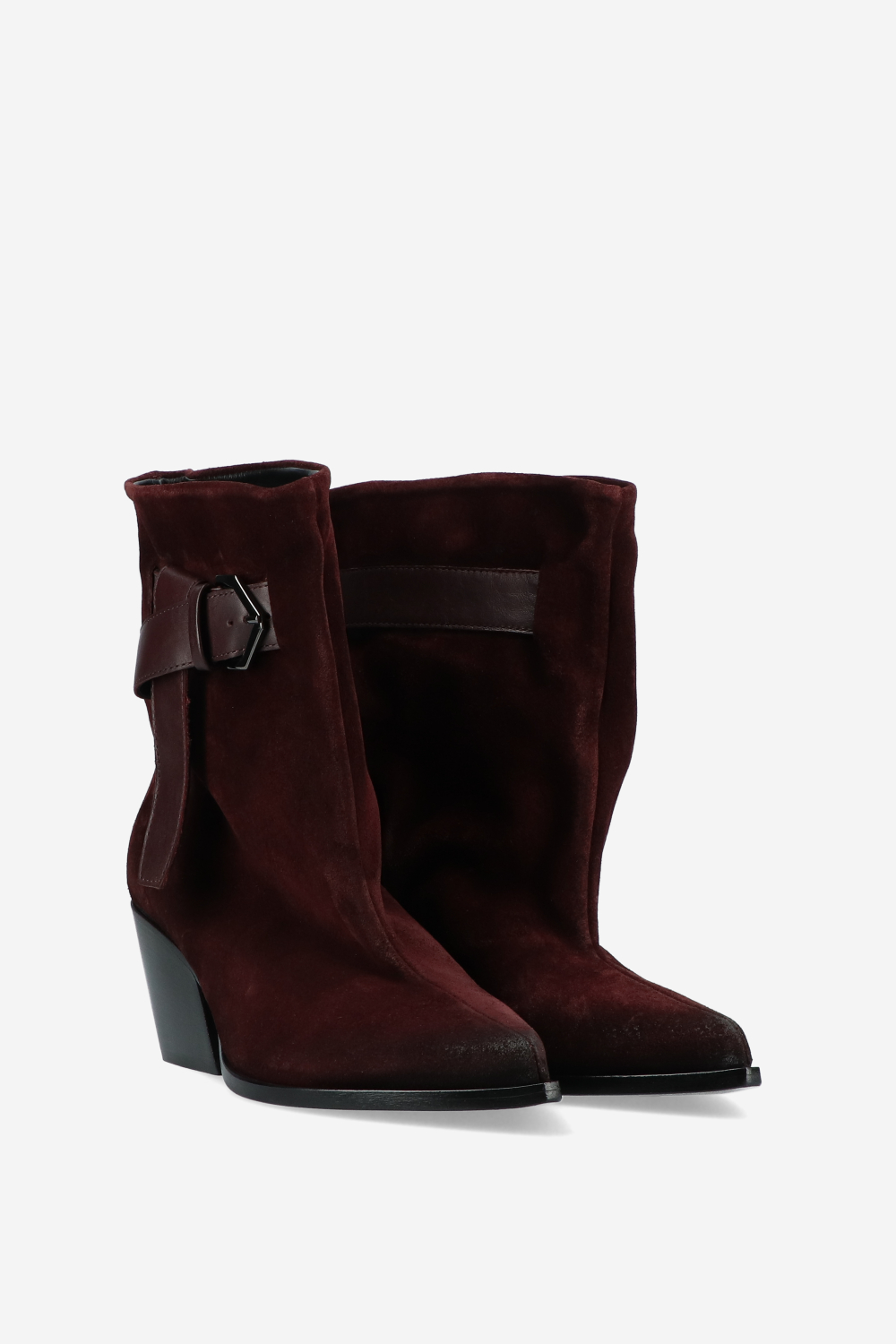 Suede buckled ankle boots