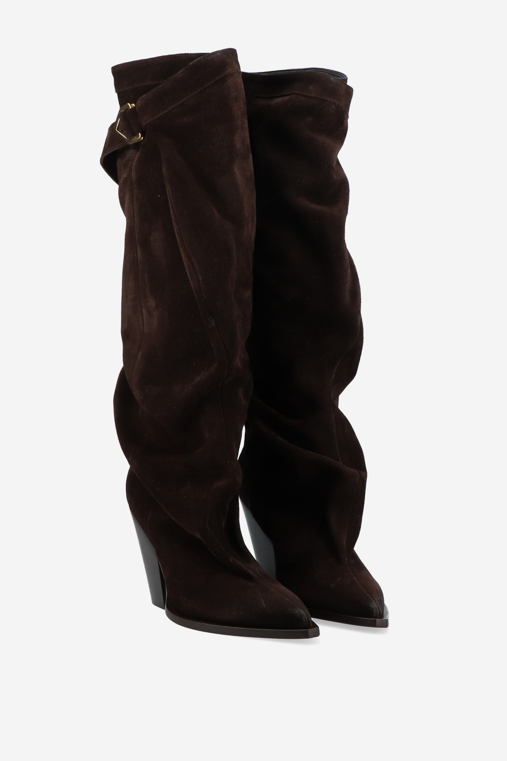 Suede slouch buckle boots