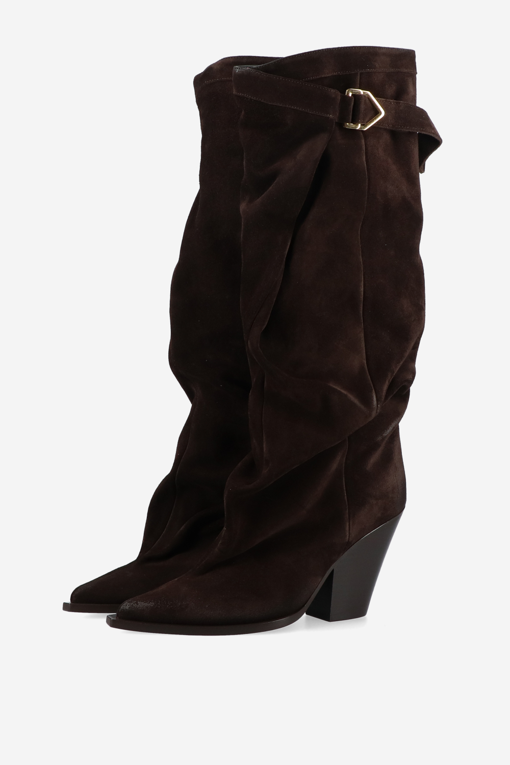 Suede slouch buckle boots