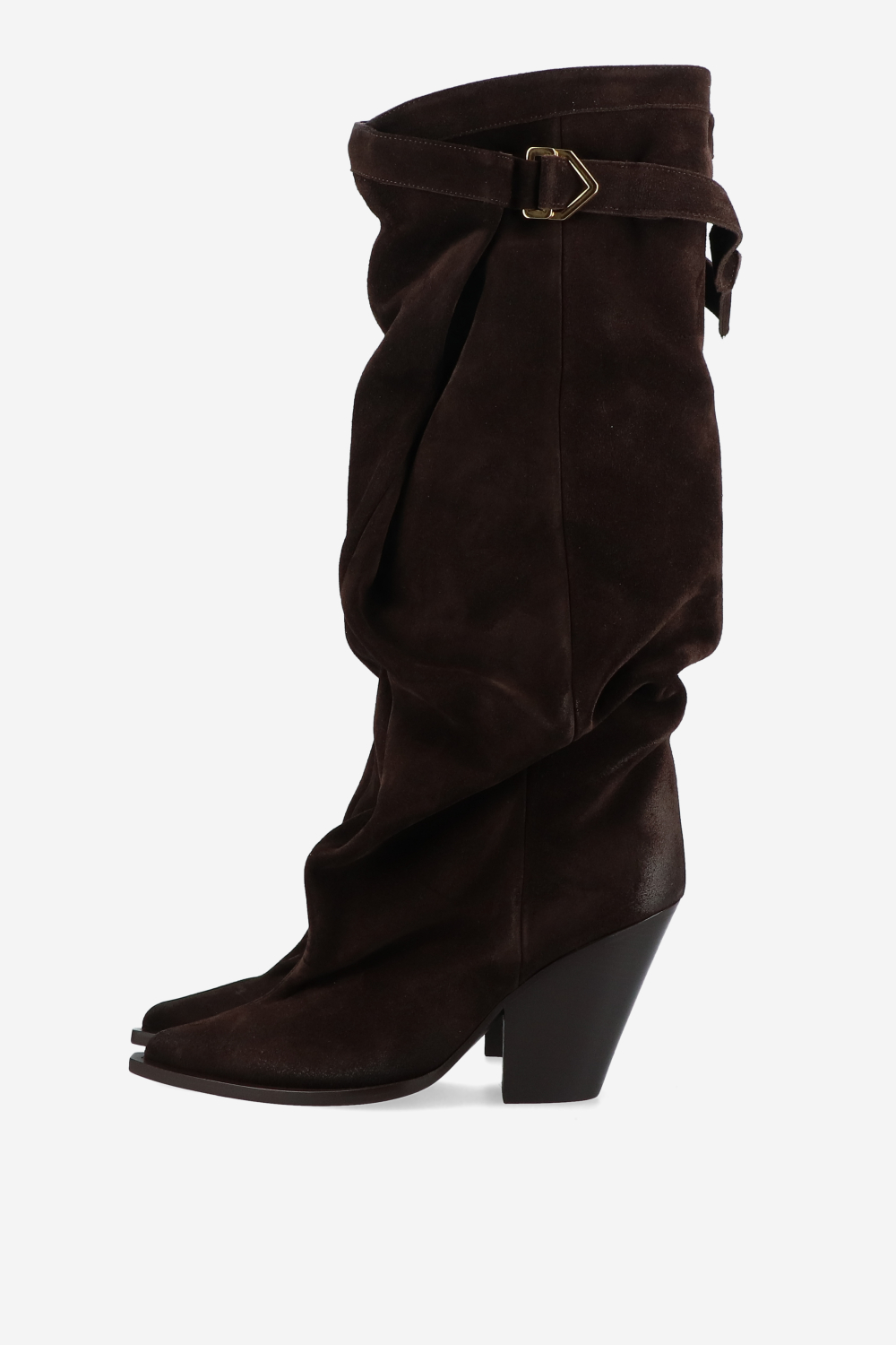 Suede slouch buckle boots