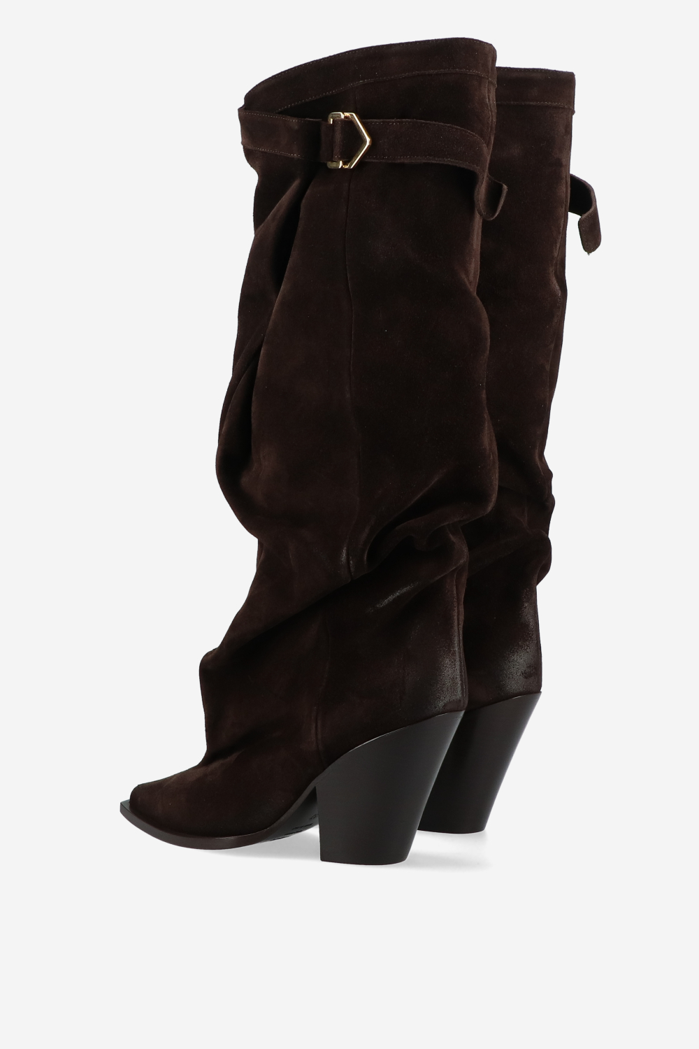 Suede slouch buckle boots