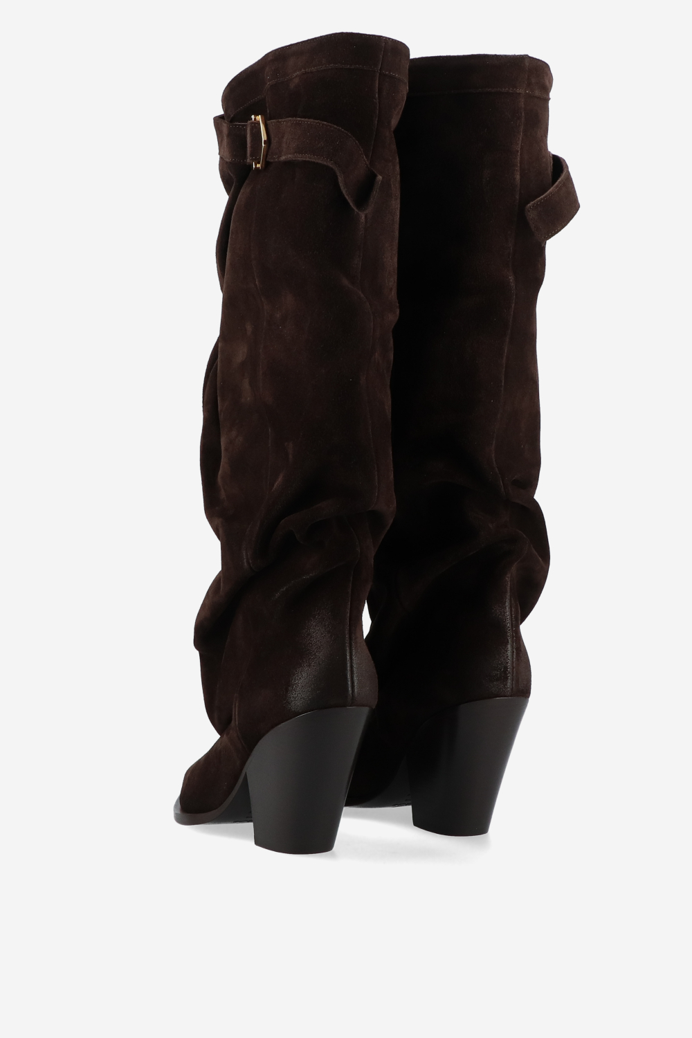 Suede slouch buckle boots