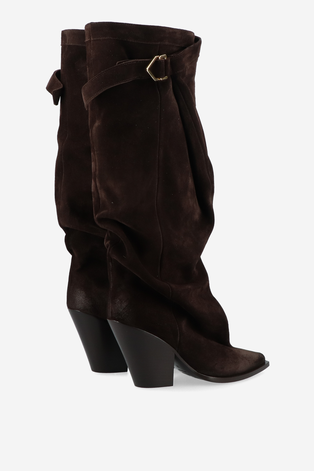 Suede slouch buckle boots