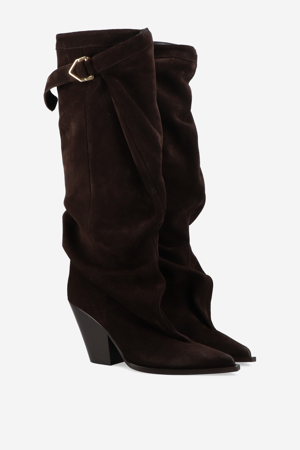 Elena Iachi - Suede slouch buckle boots