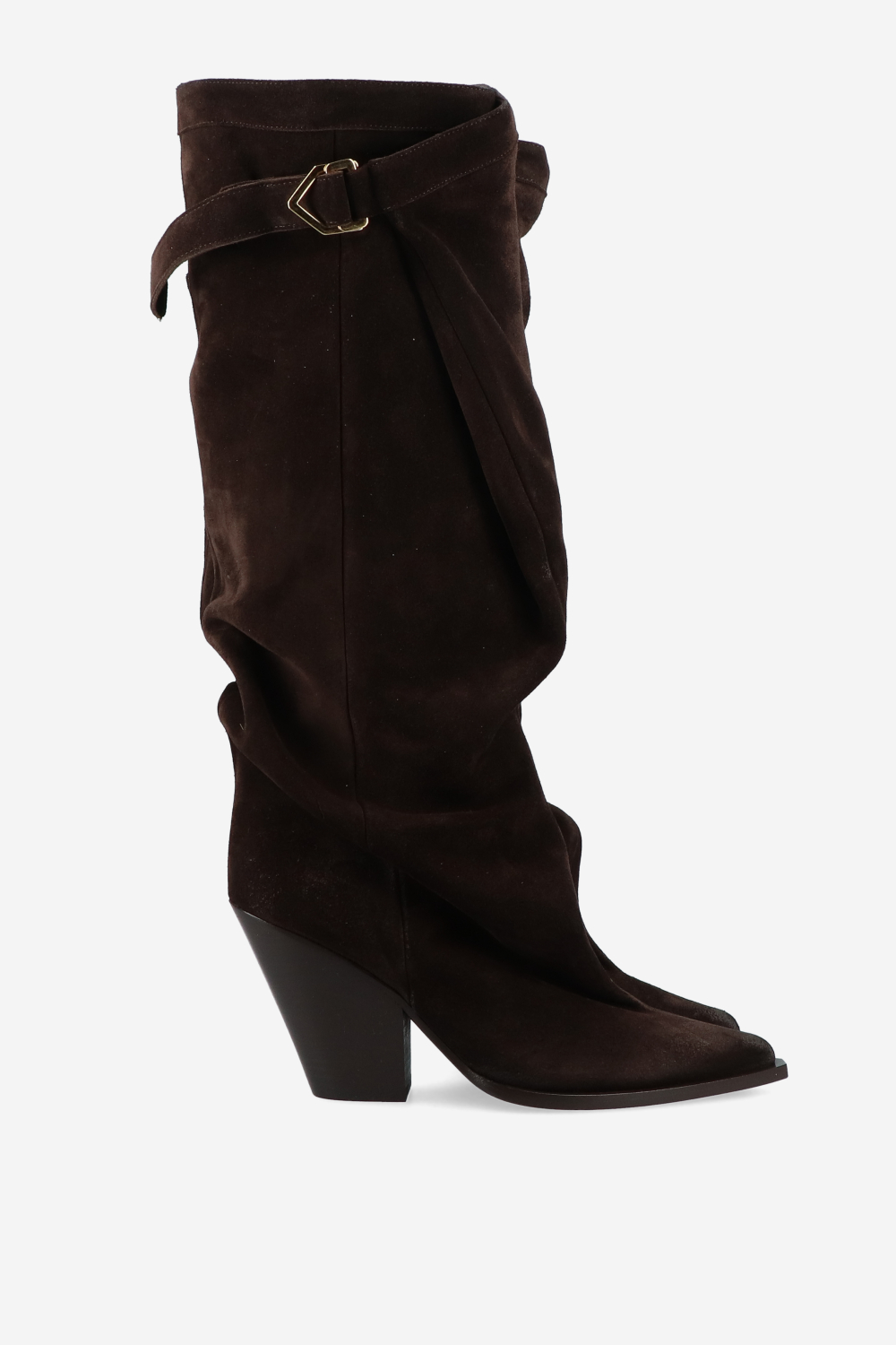 Suede slouch buckle boots