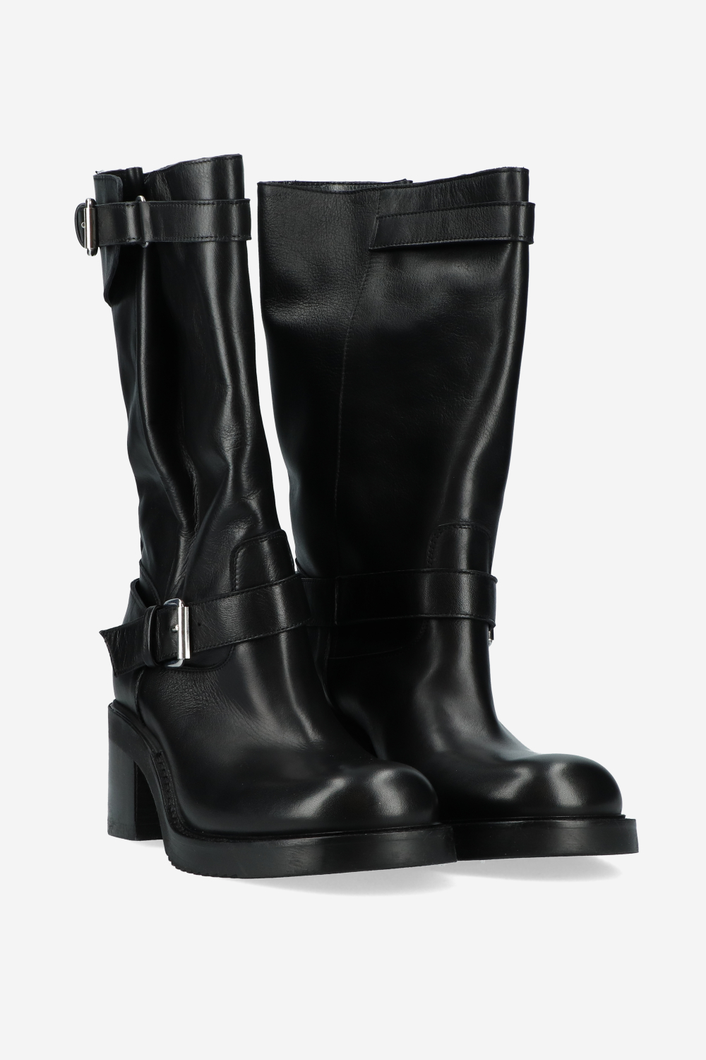 Chunky leather buckle boots