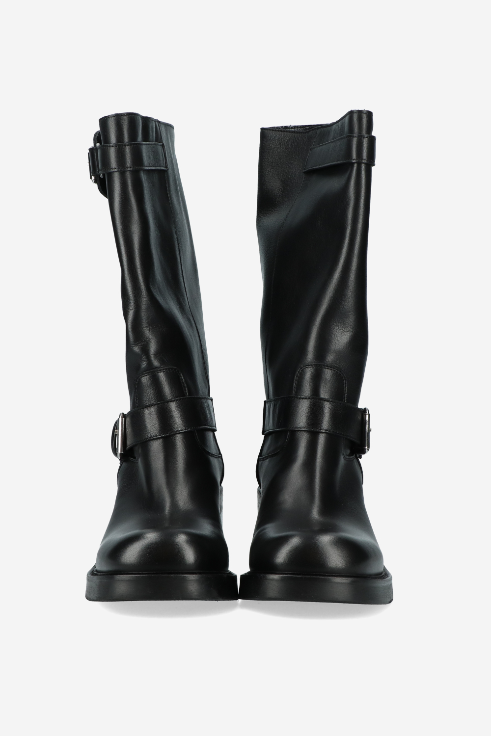 Chunky leather buckle boots