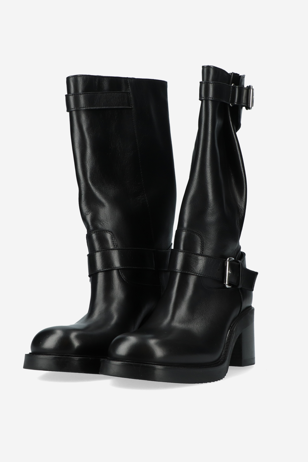 Chunky leather buckle boots