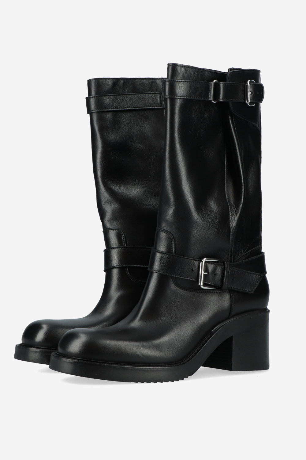 Chunky leather buckle boots