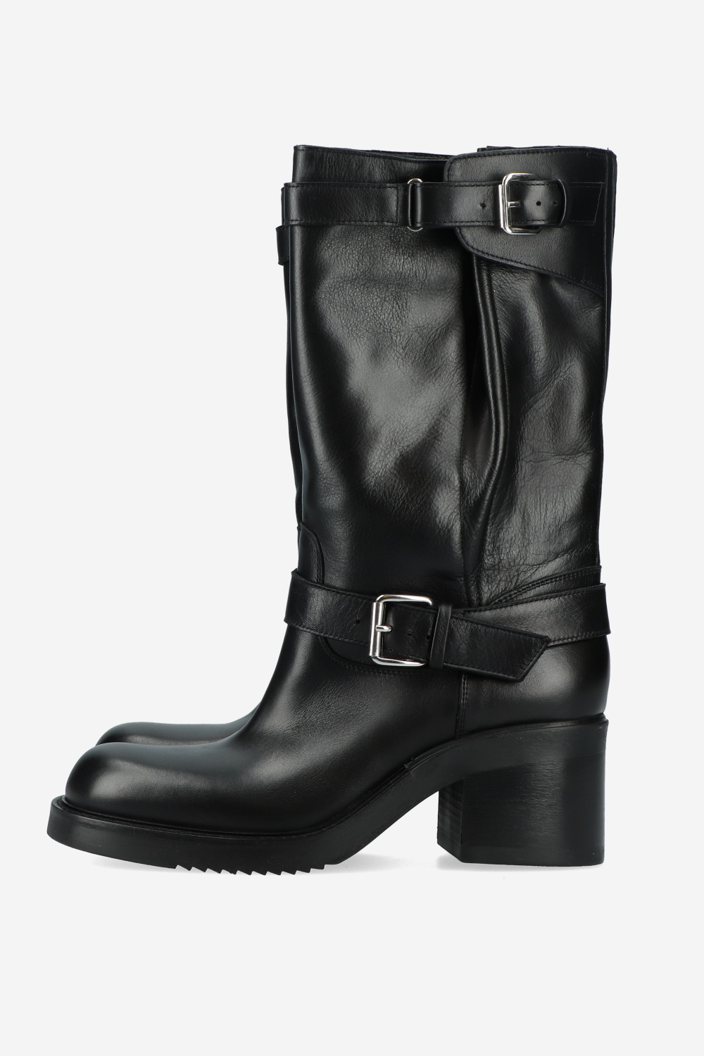 Chunky leather buckle boots