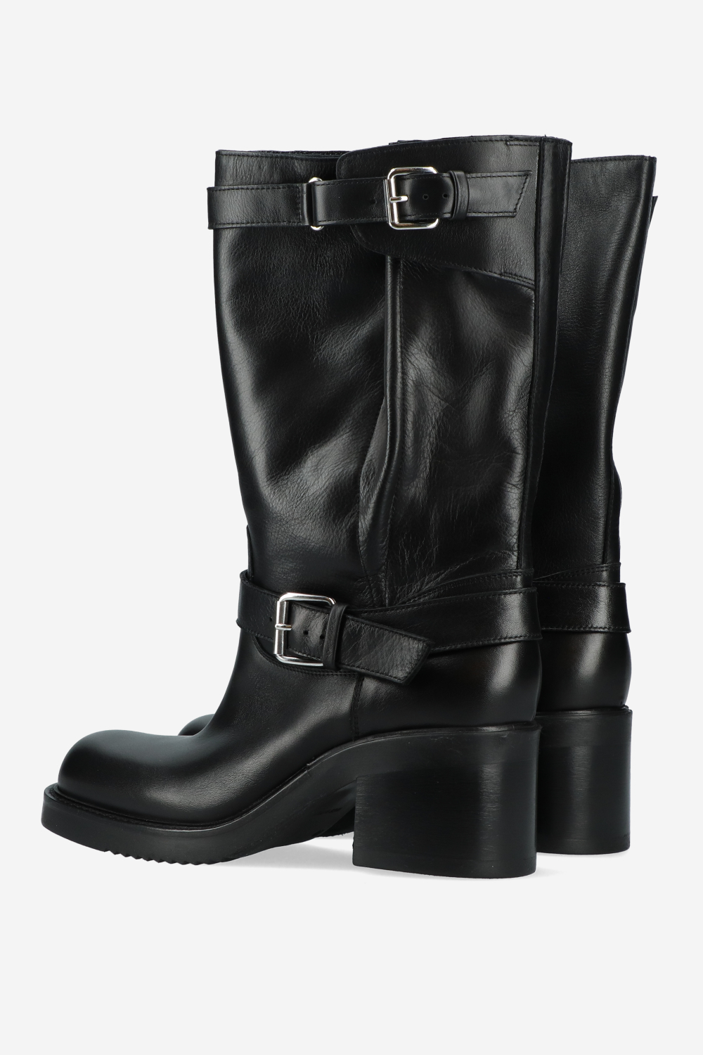 Chunky leather buckle boots