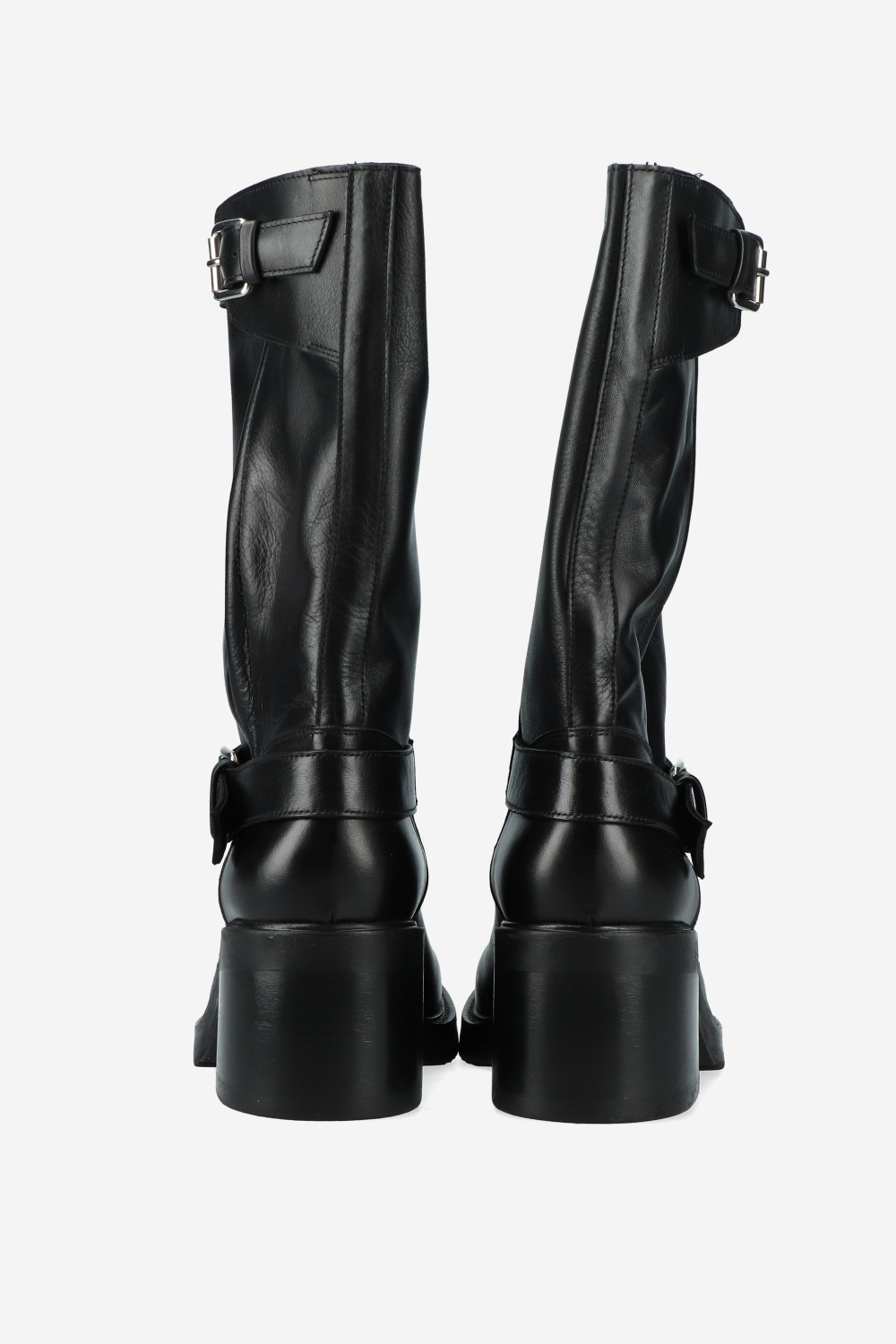 Chunky leather buckle boots