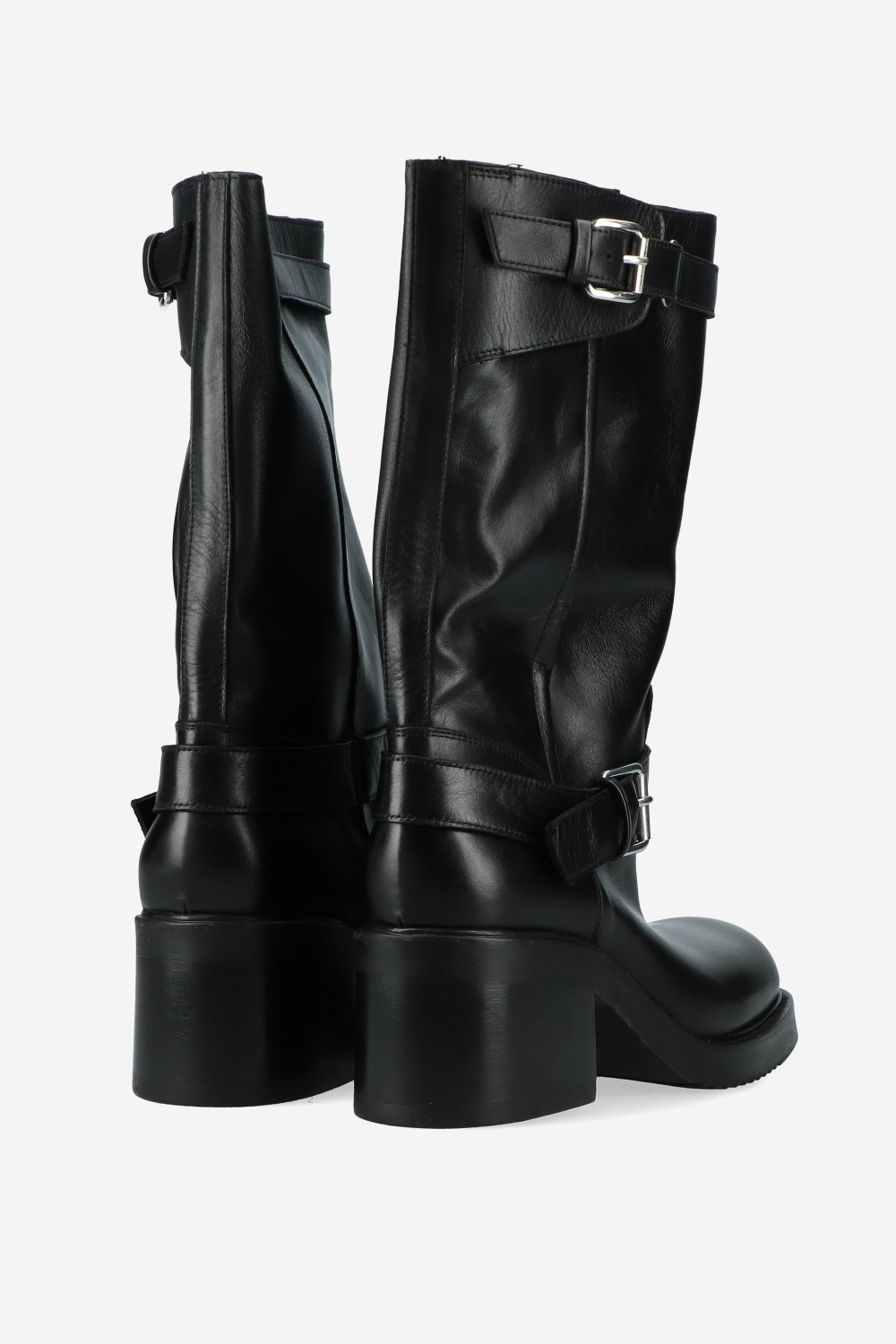 Chunky leather buckle boots