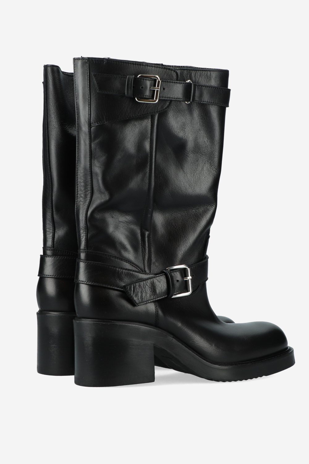 Chunky leather buckle boots