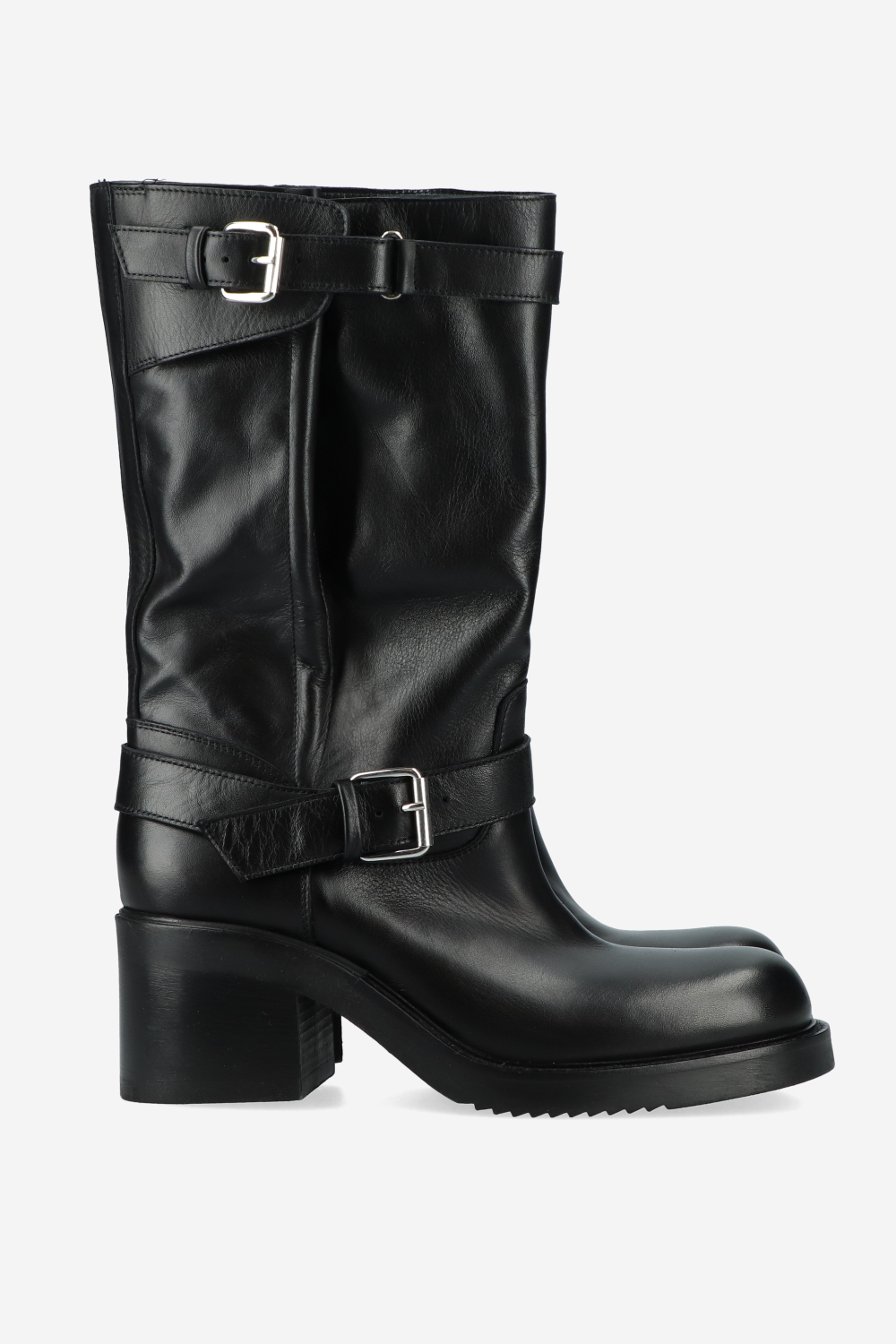 Chunky leather buckle boots