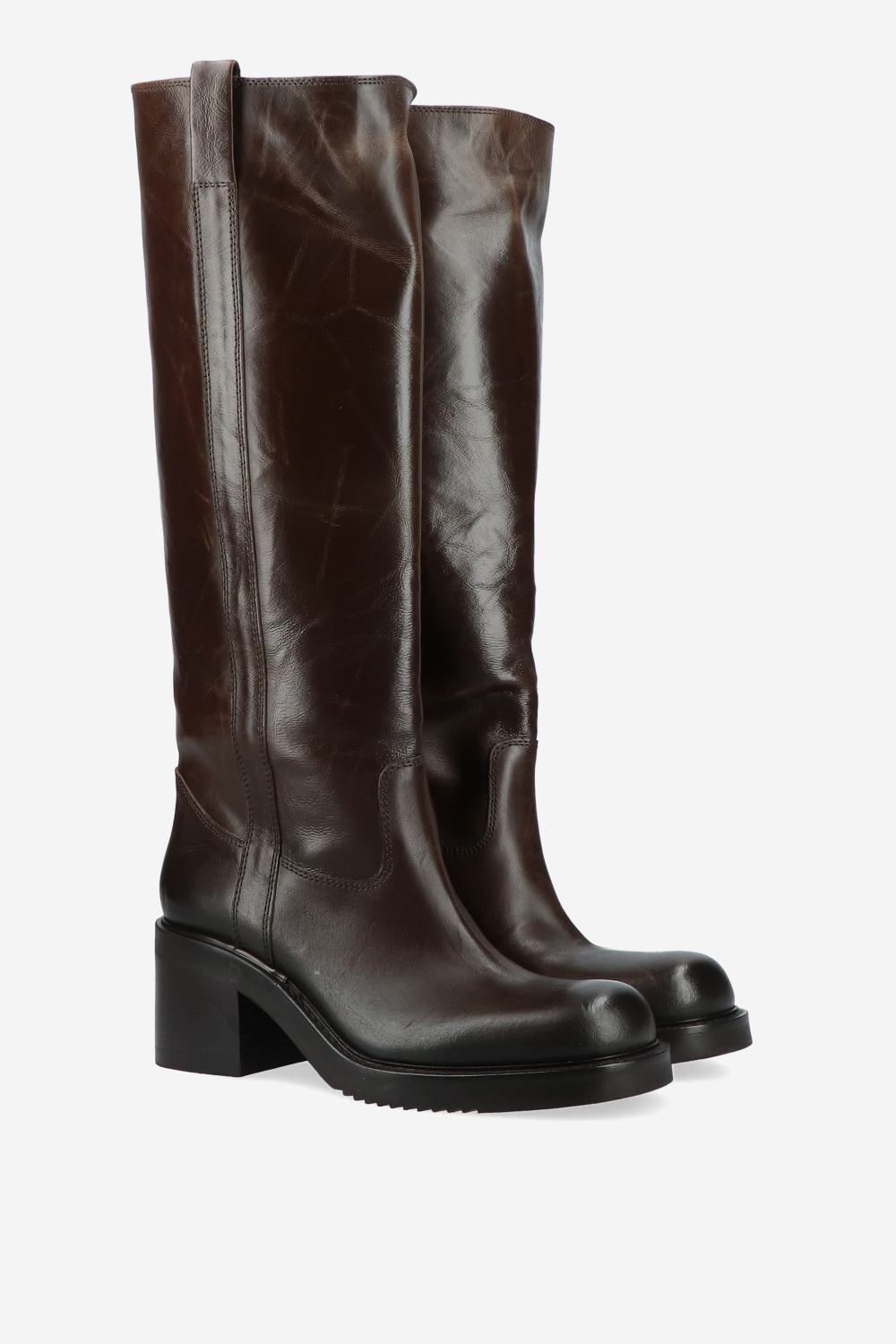 Vintage look leather heeled boots