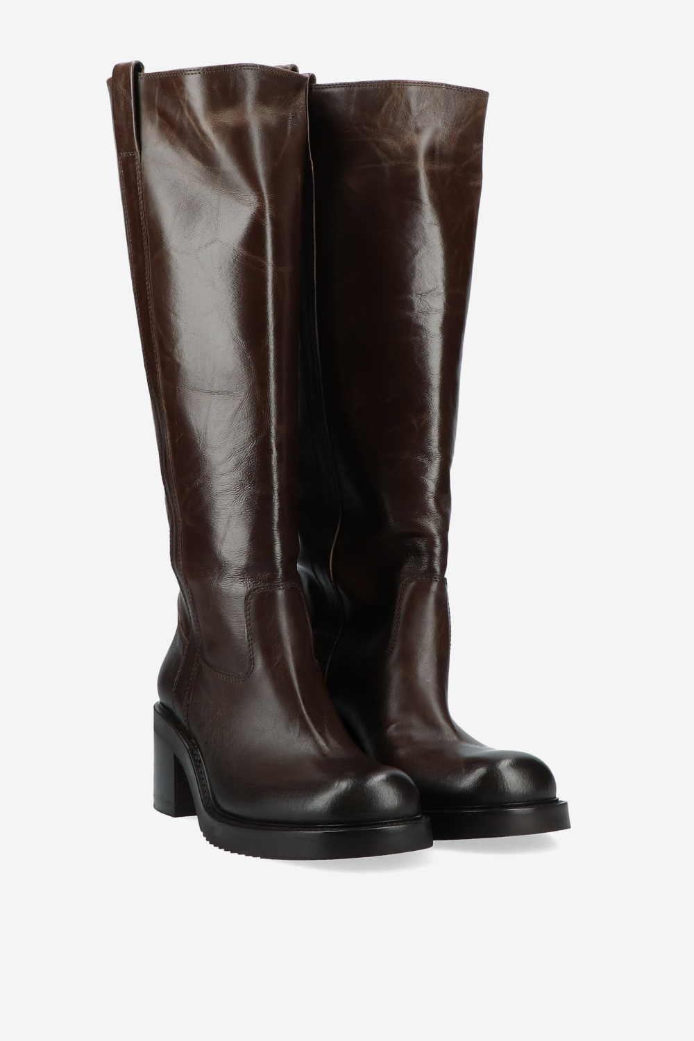 Vintage look leather heeled boots