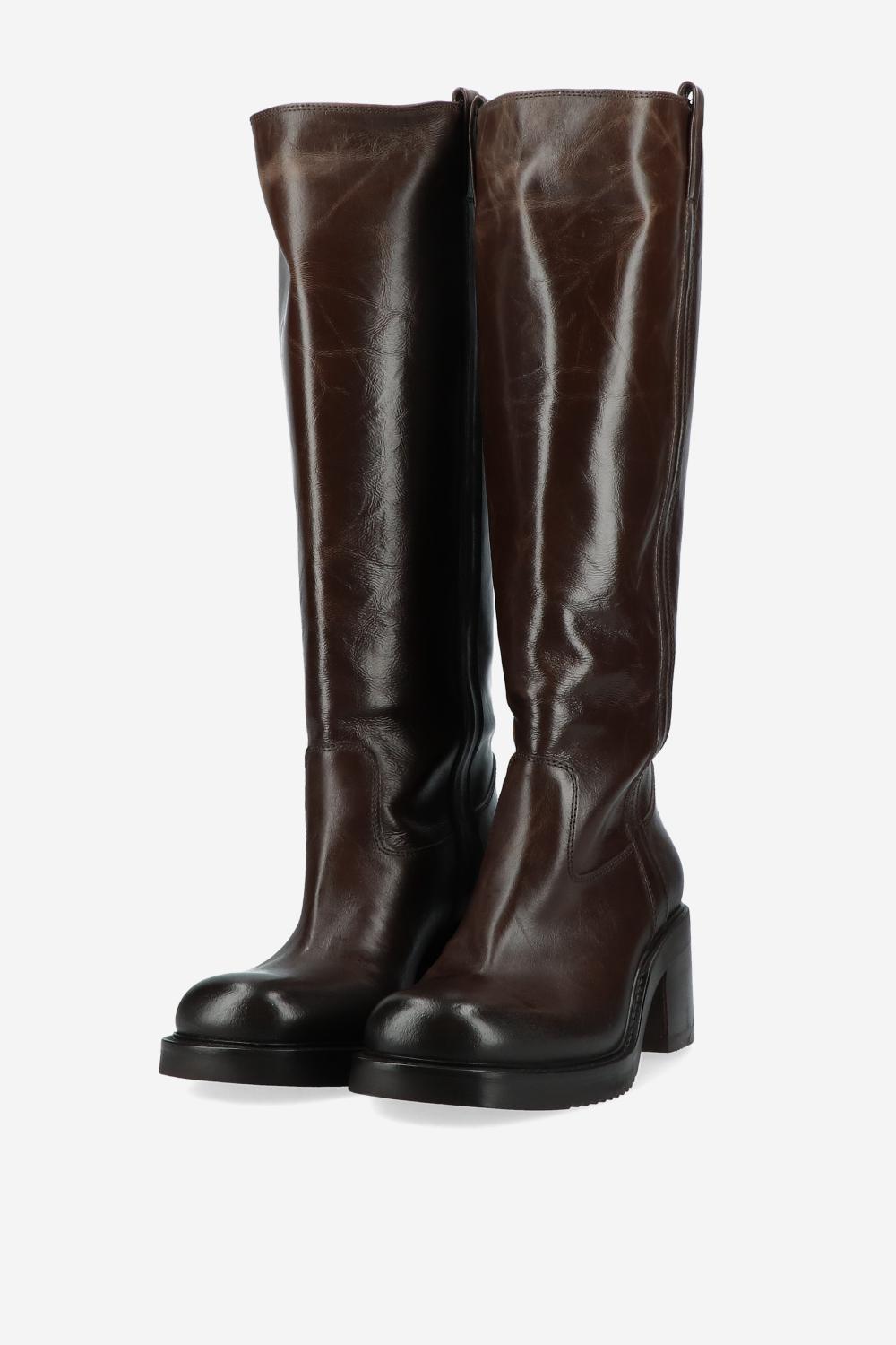 Vintage look leather heeled boots