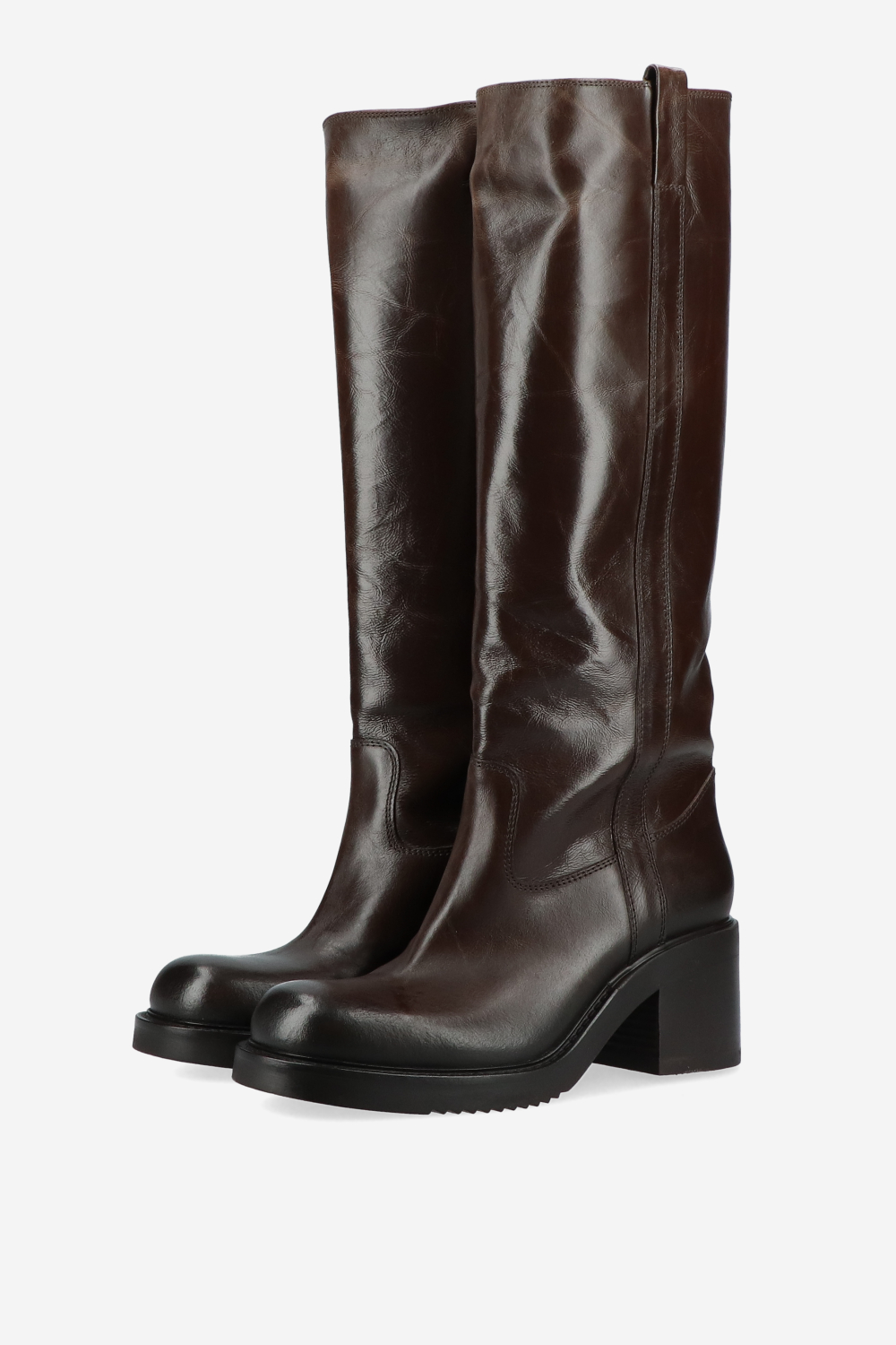 Vintage look leather heeled boots