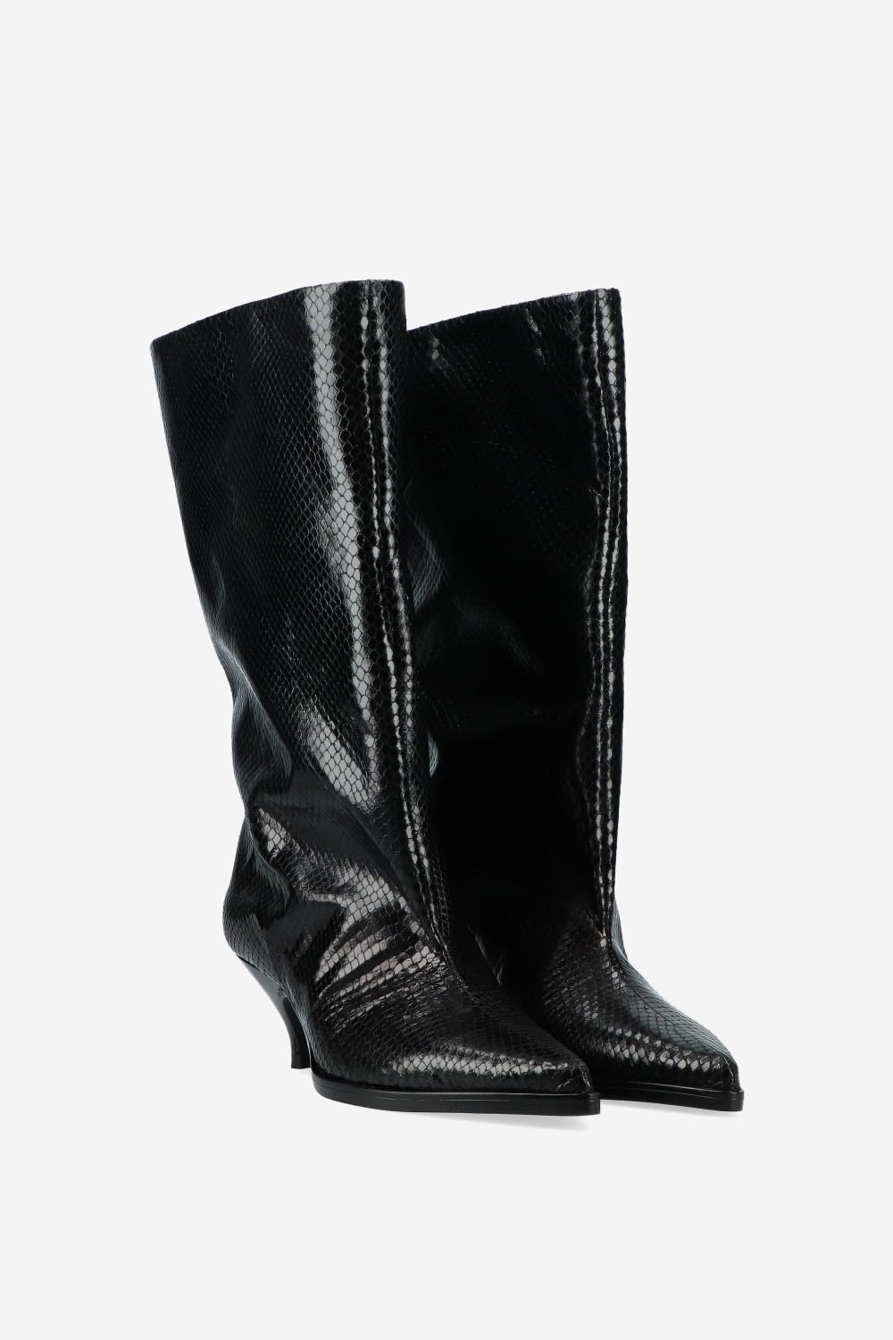Snake embossed slouch boots