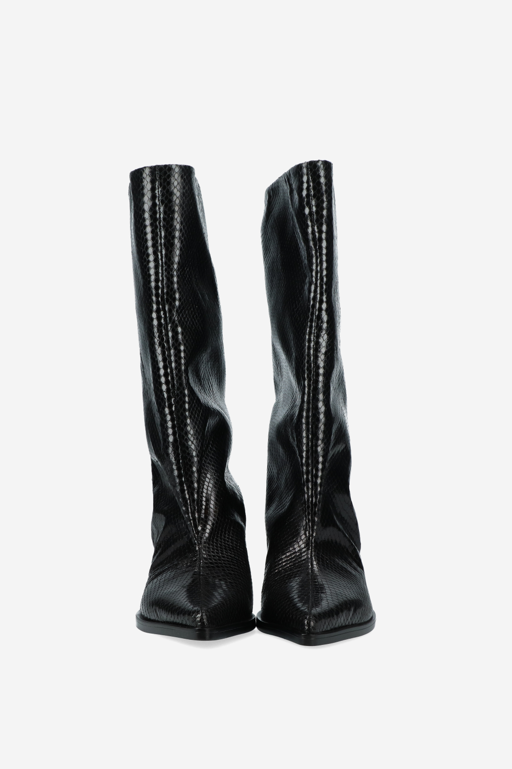 Snake embossed slouch boots