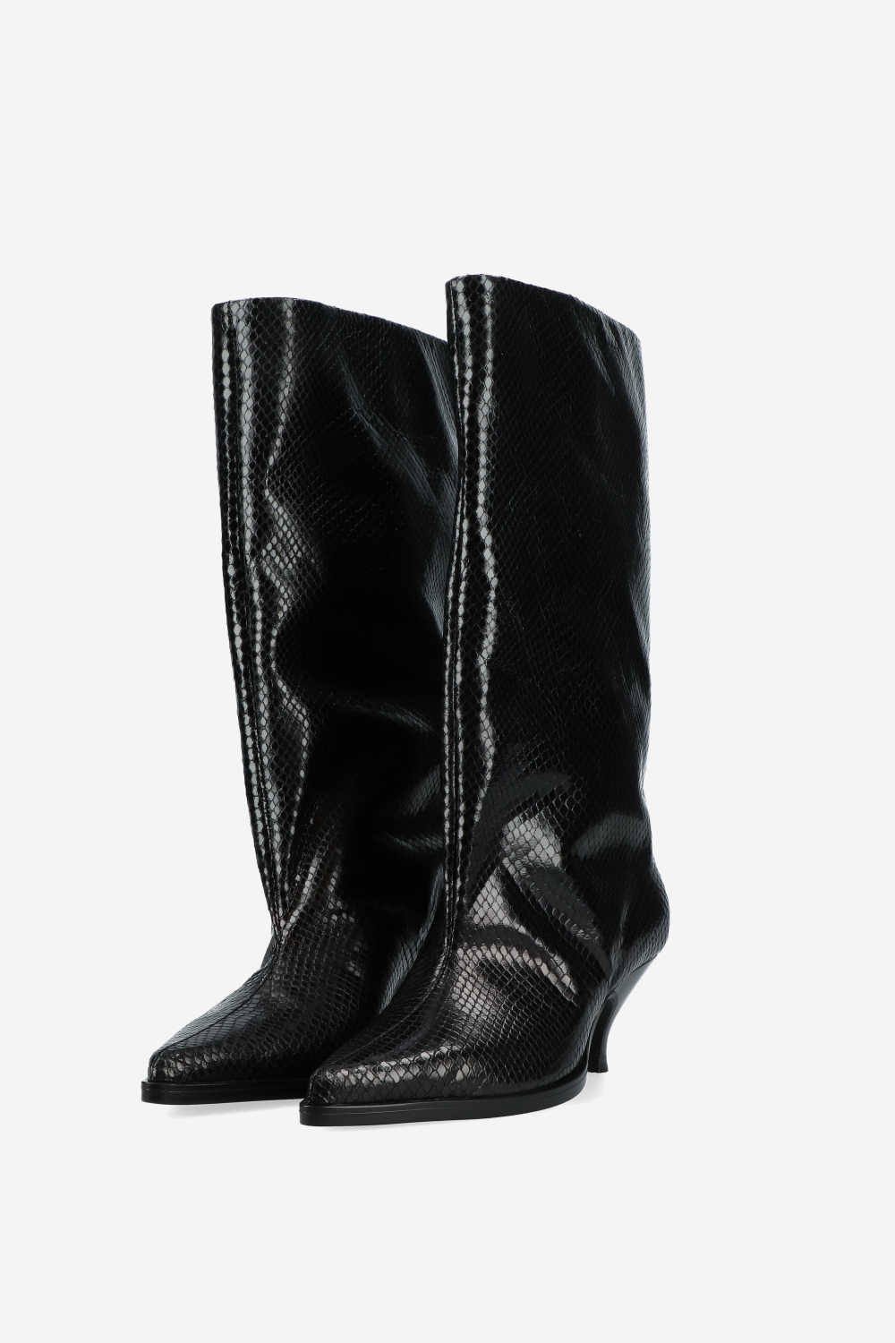 Snake embossed slouch boots