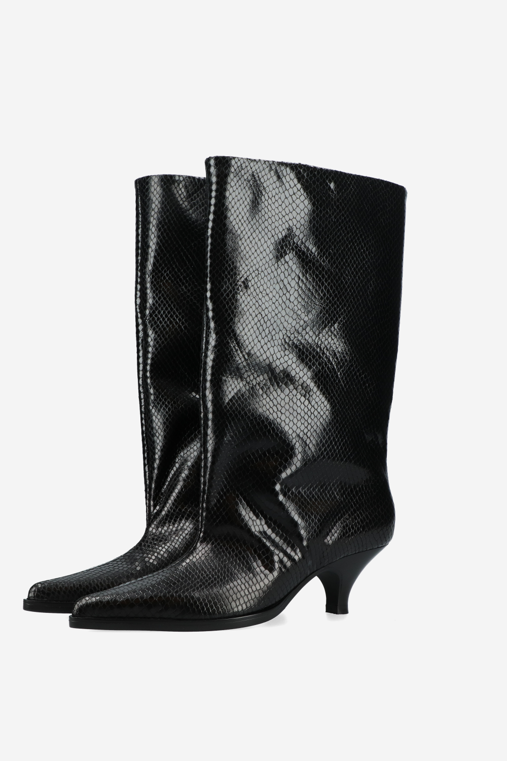 Snake embossed slouch boots