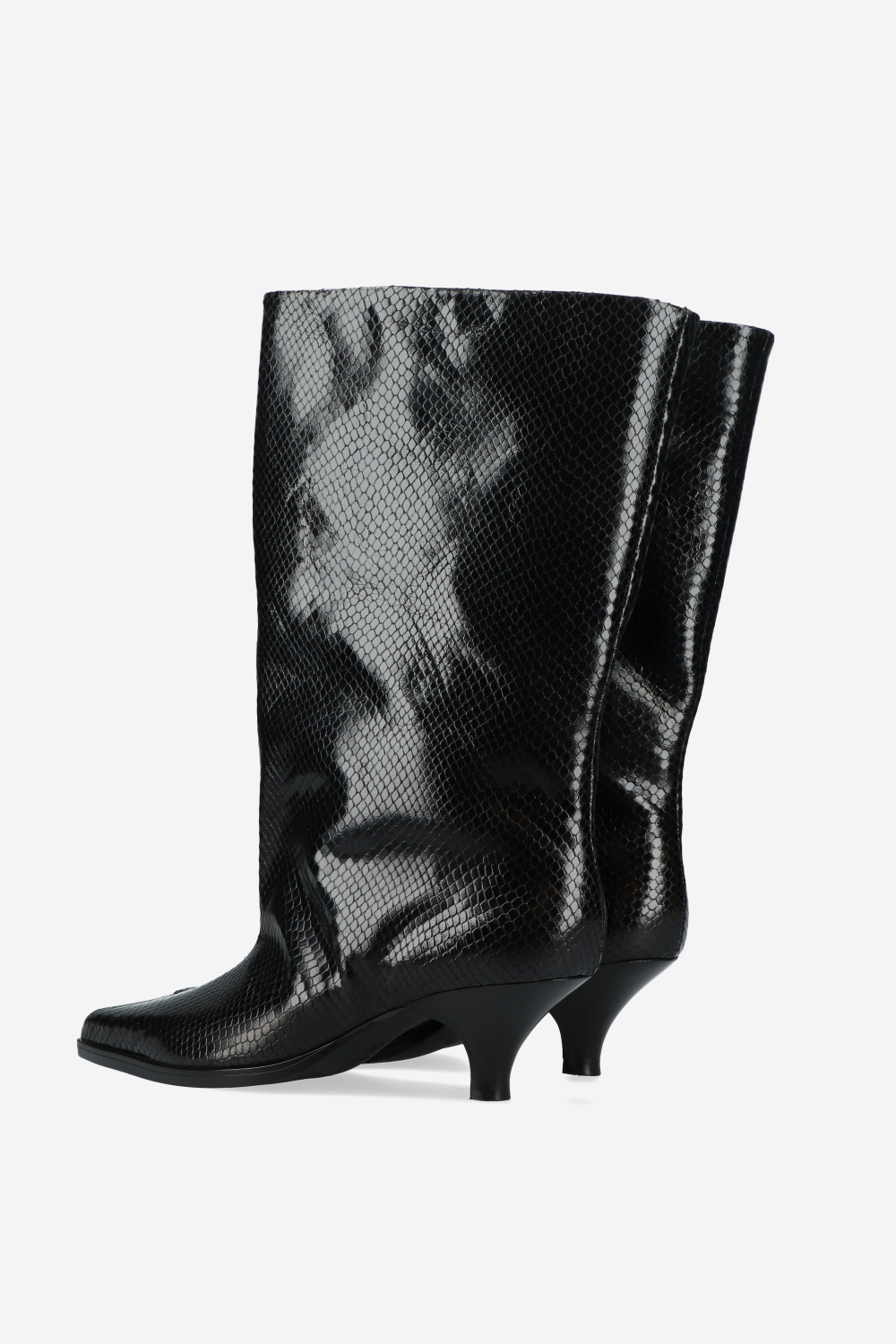 Snake embossed slouch boots