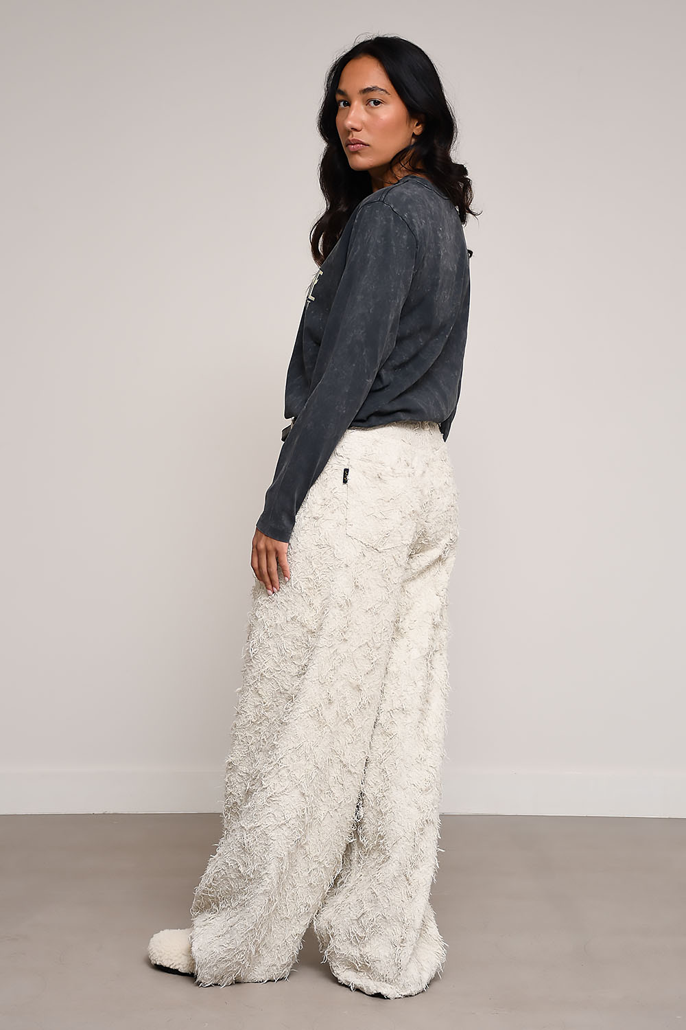 Bethany fur denim wide leg jeans