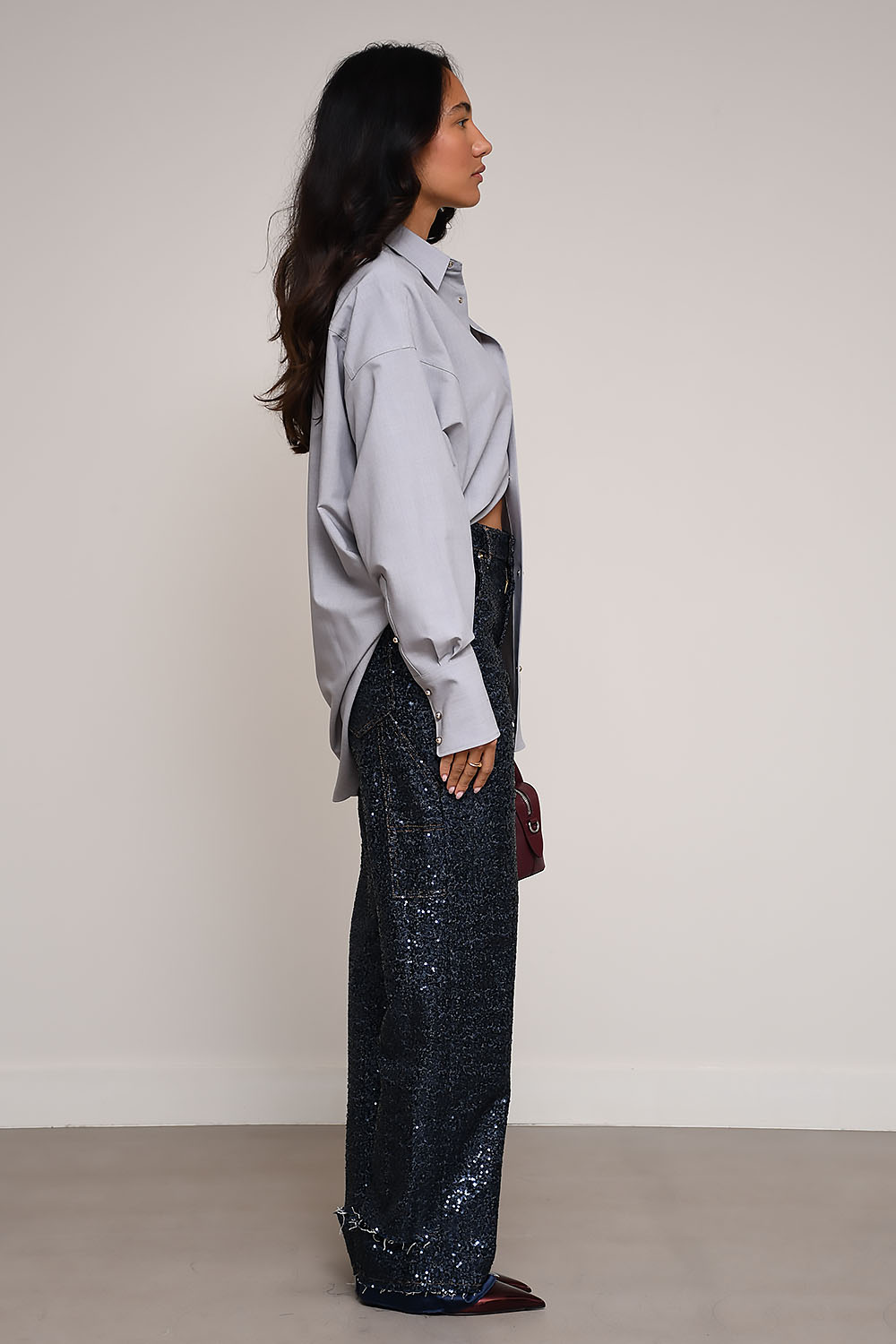 Darkpark - Lisa belt adorned loose fit pailettes pants