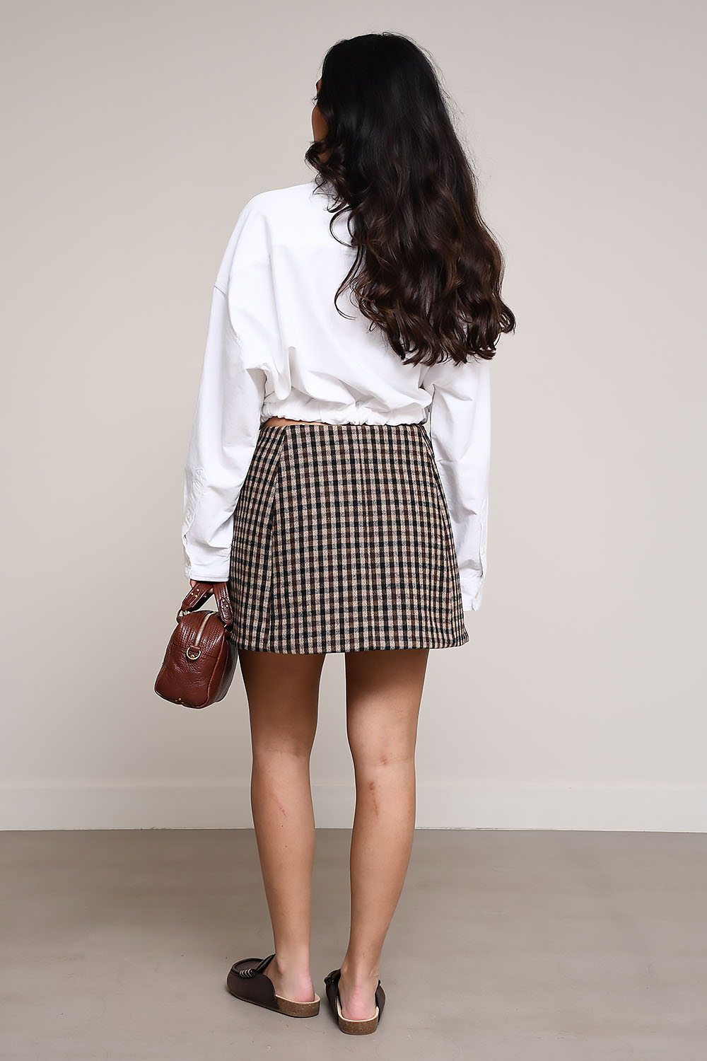 Check wool mix mini skirt