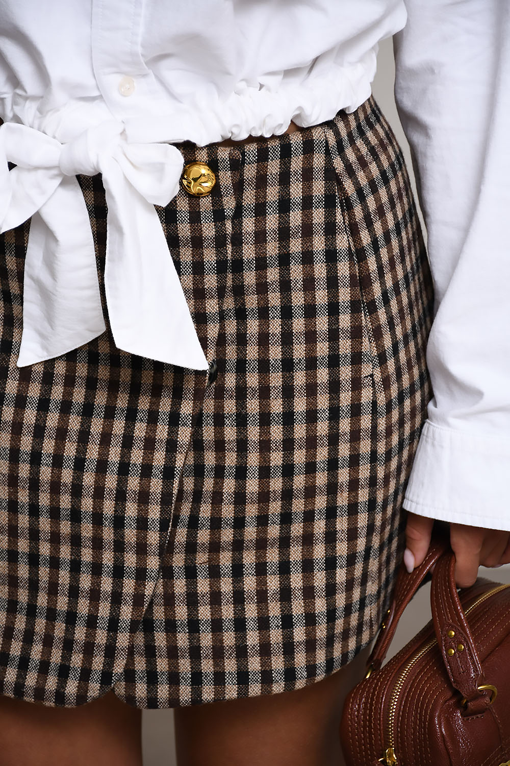 Check wool mix mini skirt