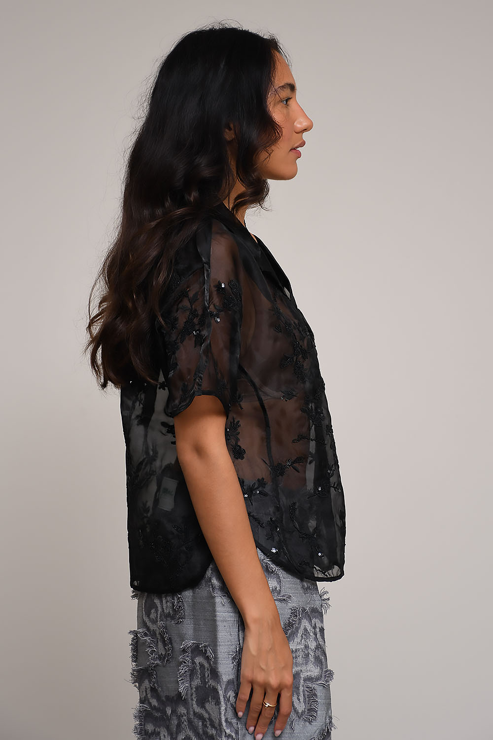 Ganni - Embellished technical organza shirt